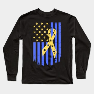 Down Syndrome Flag and Ribbon for Trisomy 21 and Down Syndrome Awareness Long Sleeve T-Shirt